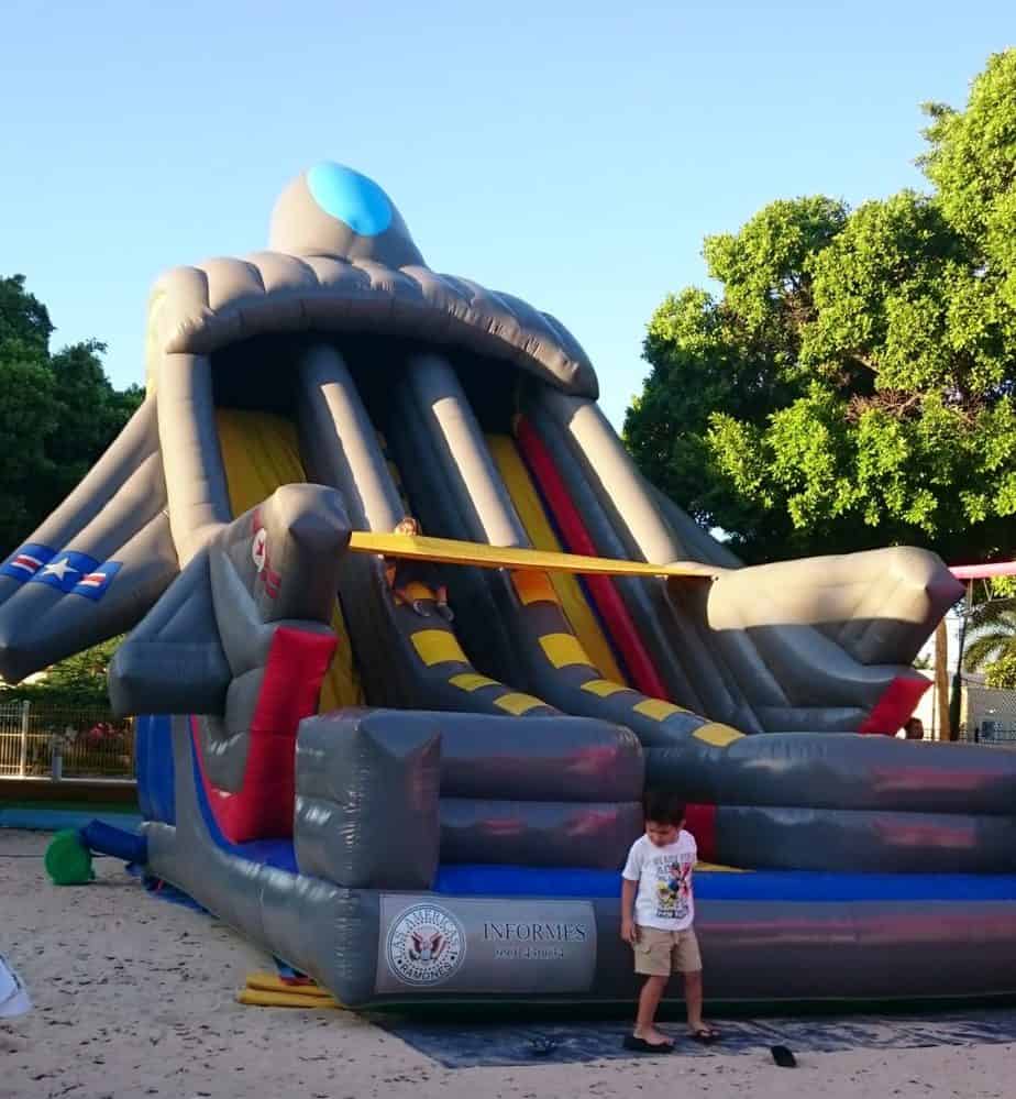large grey inflatable slide