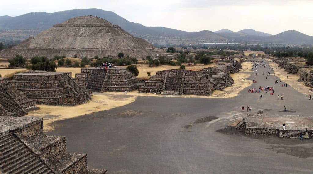 pyramid of sun & moon outside mexico city on a grey day