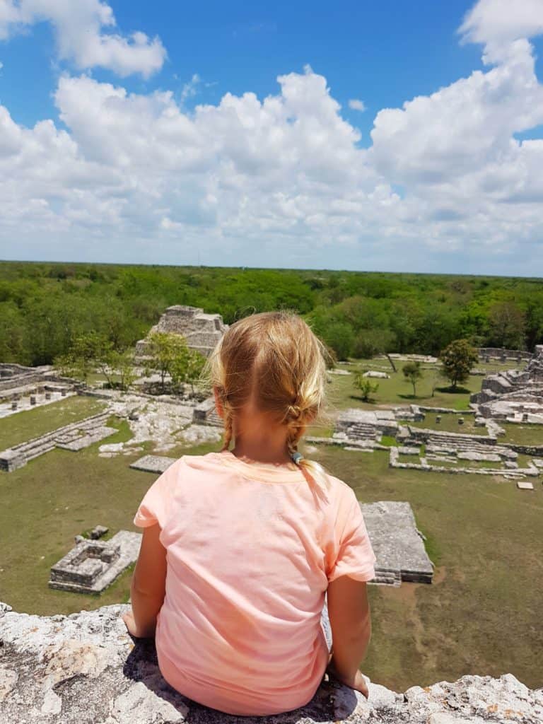 small girl looking out over Mayapan