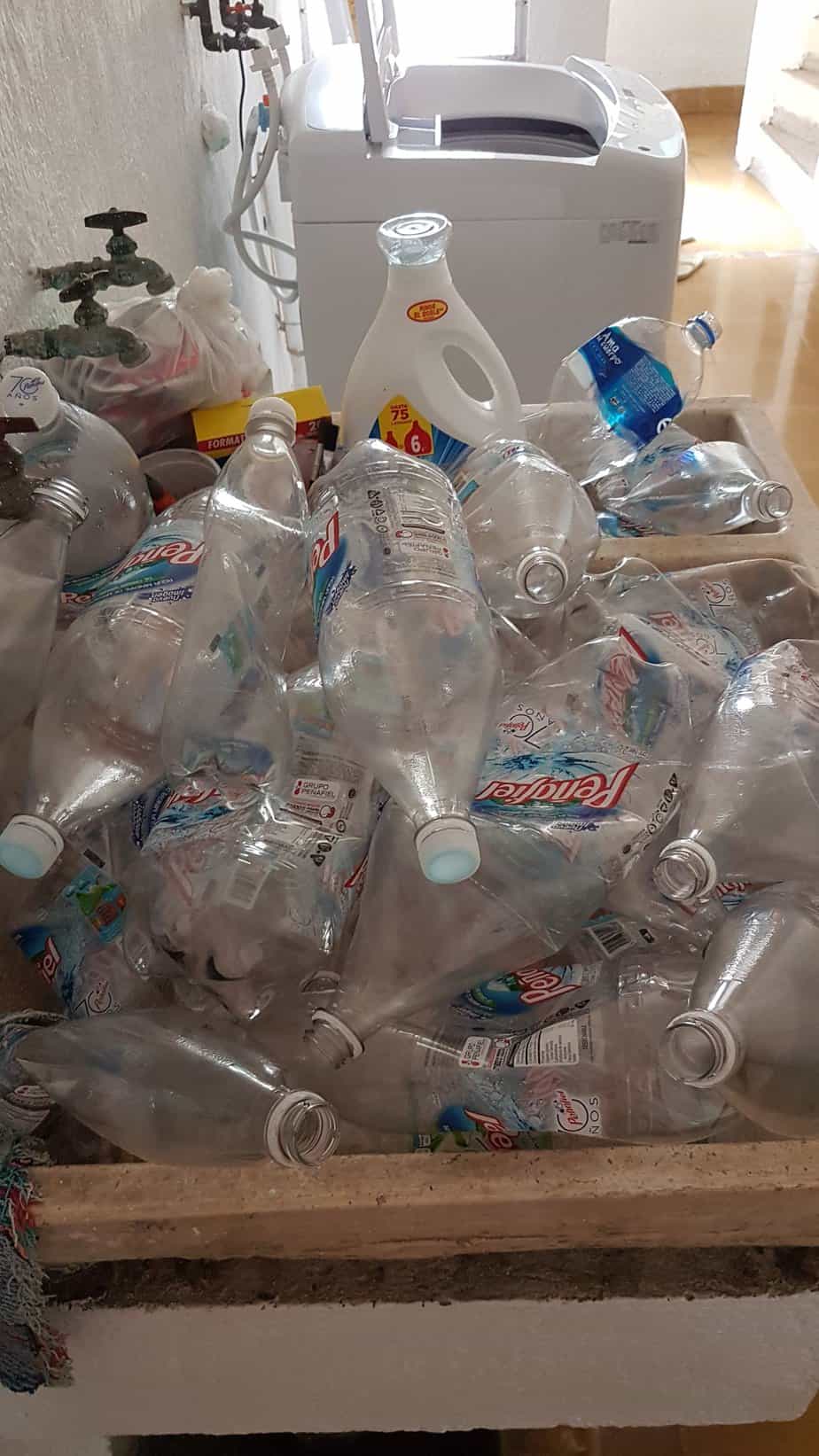 Pile of plastic bottles for recycling