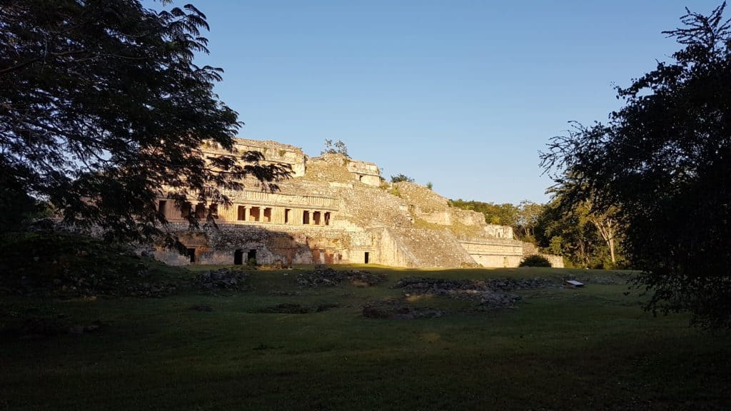 Maya ruin bathed in sunlight