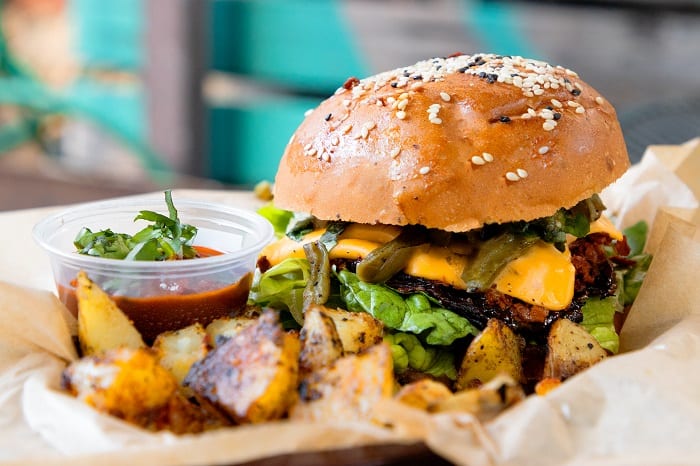 vegan burger and fries