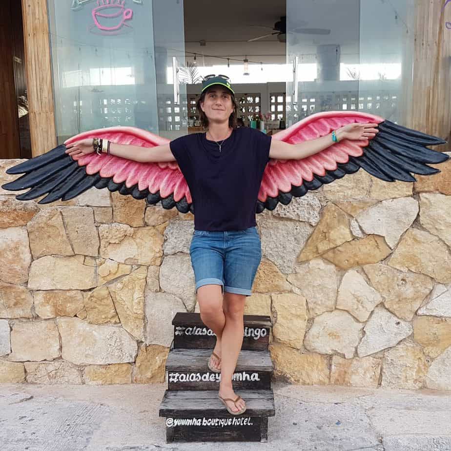 Cassie with flamingo wings