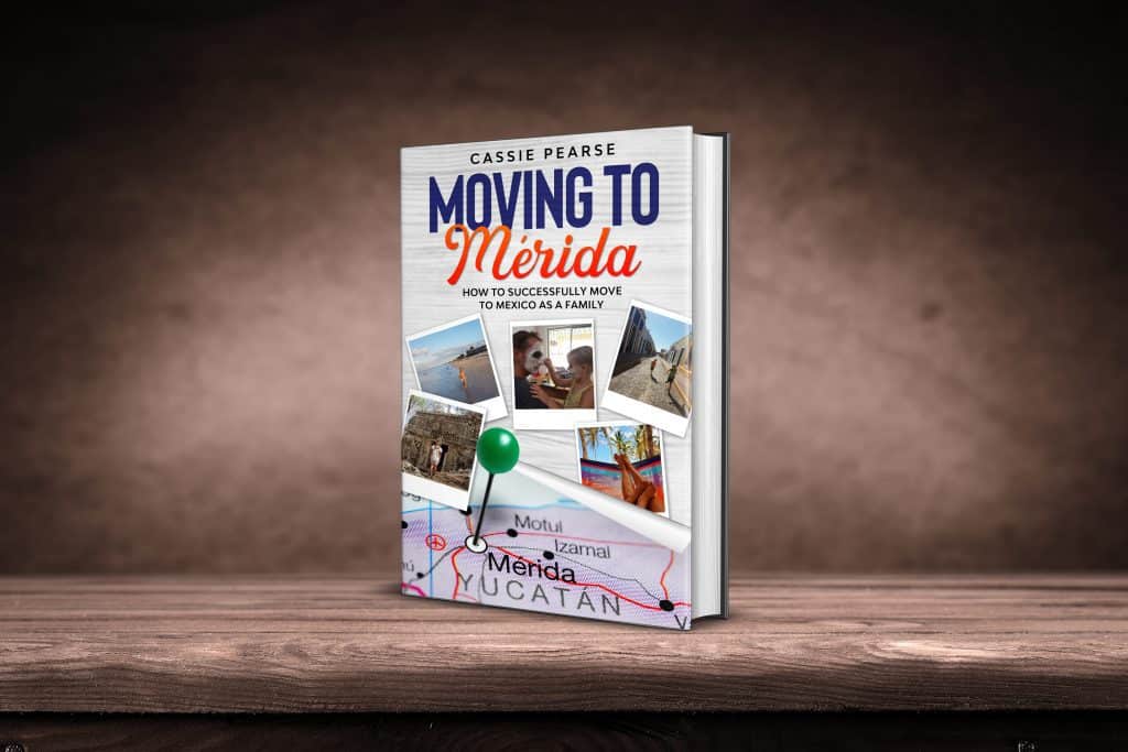 Moving To Mérida book on a brown wooden shelf