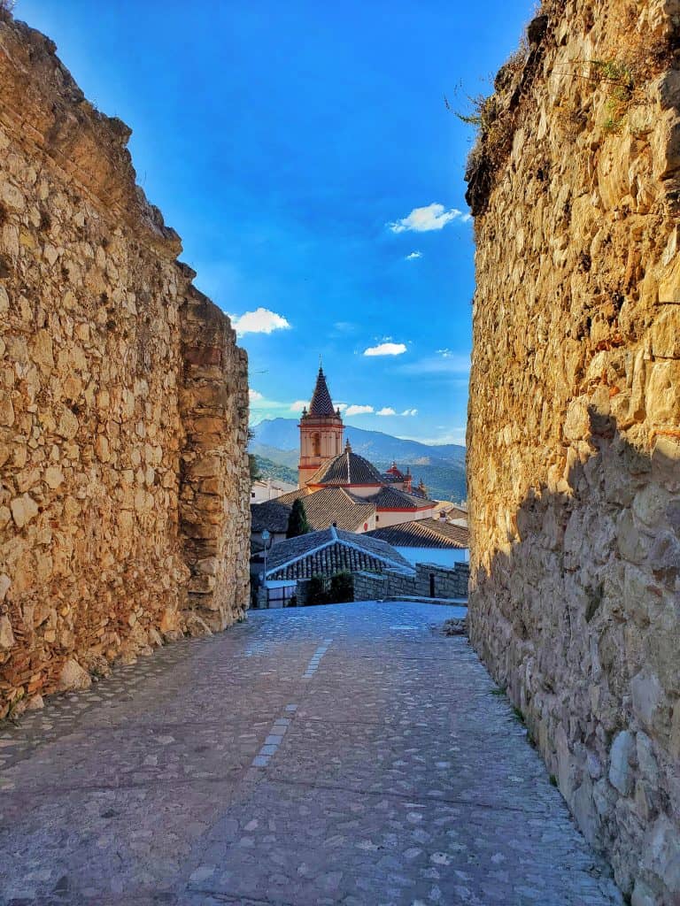 view of church through narrow walls