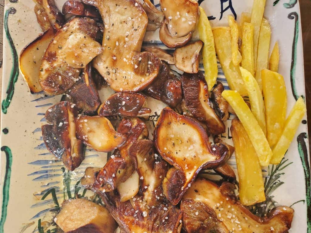 plate of beautiful boletus mushrooms and fries