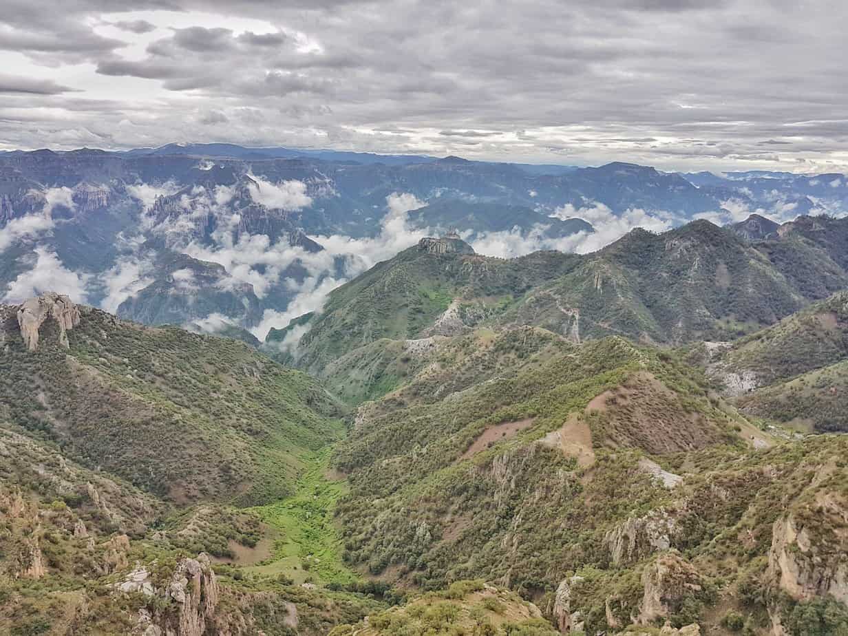 view over the copper canyon - green mountains and valleys