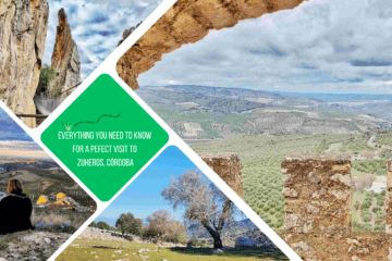 green text box: everything you need to know for a perfect trip to Zuheros, Córdoba