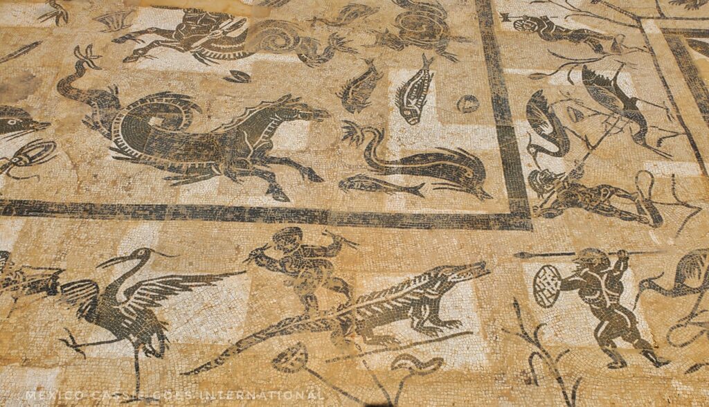 roman mosaic, animals and fish