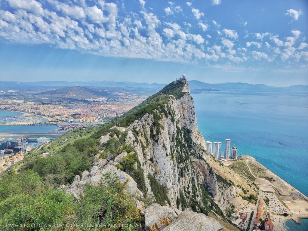 view of the rock of gibraltar with hotels at base
