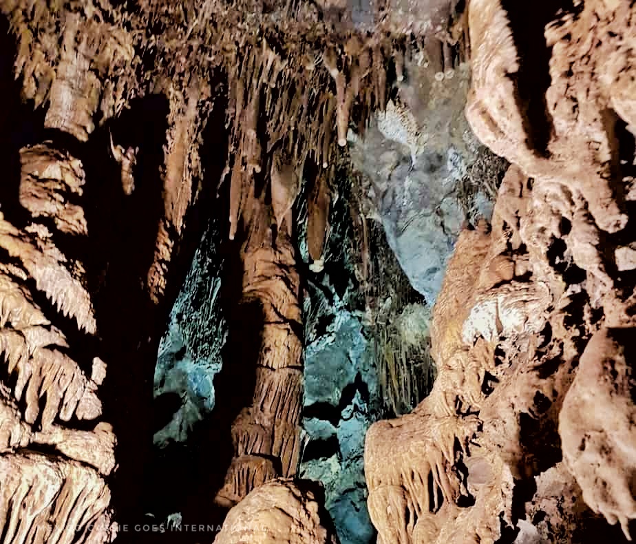 inside a cave - columns and blue light