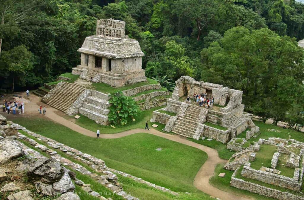 view of Palenque ruins from above - jungle behind