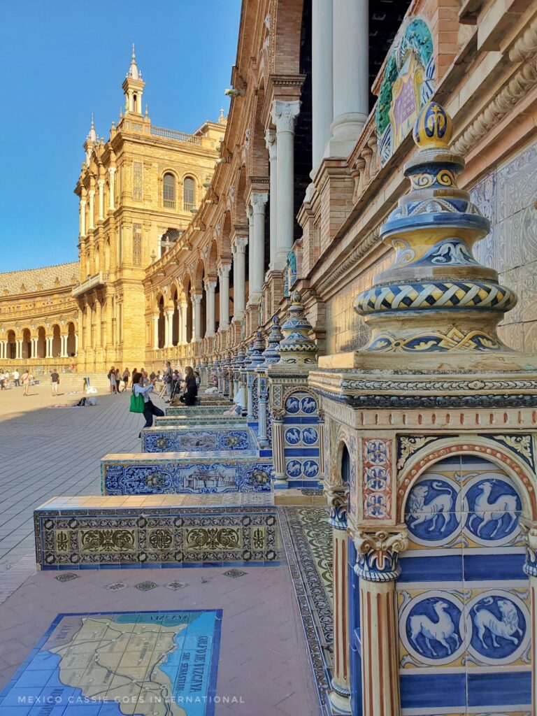 view of the tiles and columns of plaza de españa