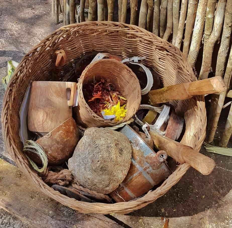basket of cups, petals, sticks