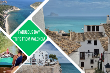 4 fragements of photos from with in the article around a box that reads, "the best day trips from valencia"