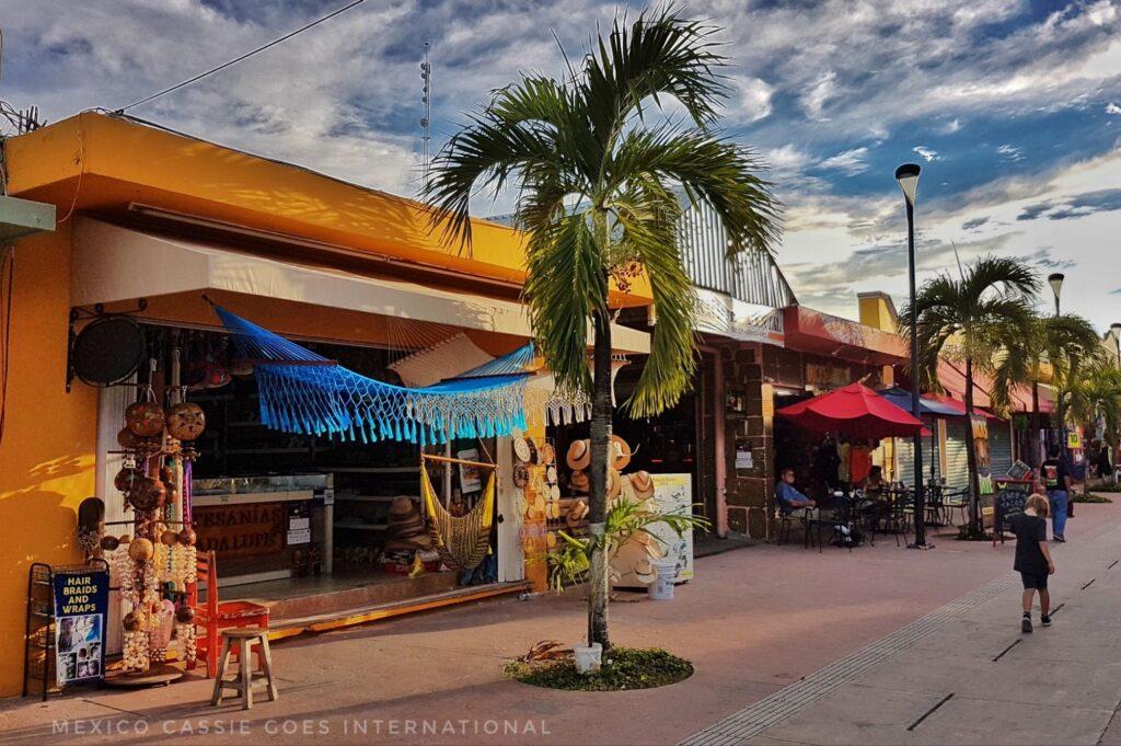 open store front, blue hammock hanging, palm tree in road