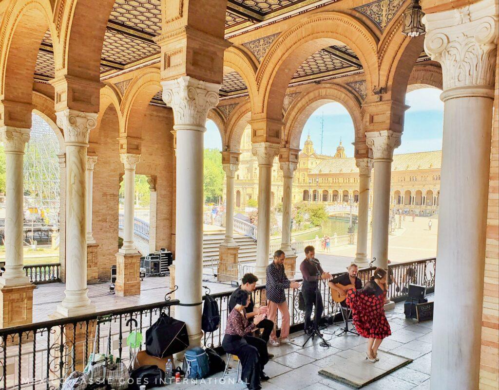 flamenco under the arches of Plaza de España