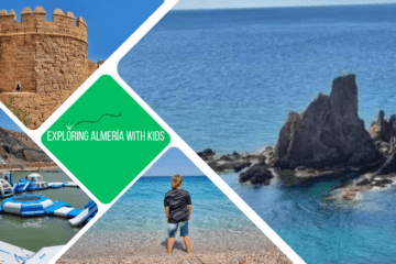 green text box: Exploring Almeria with kids. 4 photos of things to do in Almeria