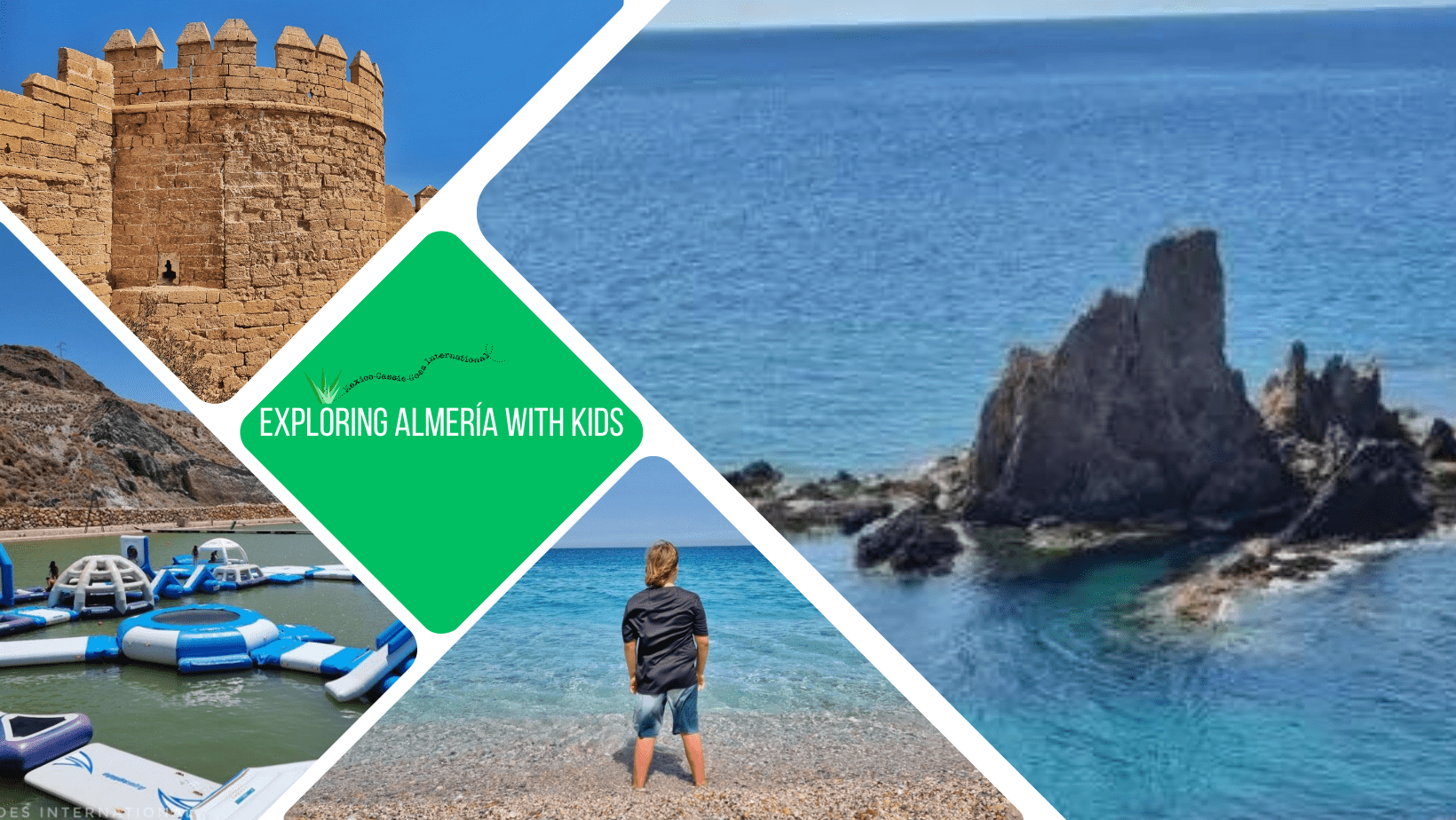 green text box: Exploring Almeria with kids. 4 photos of things to do in Almeria