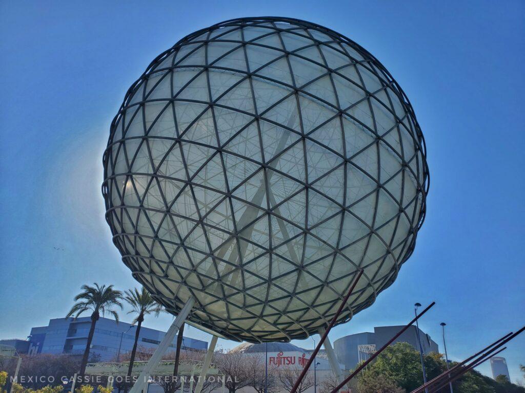 large ball shaped feature against blue sky