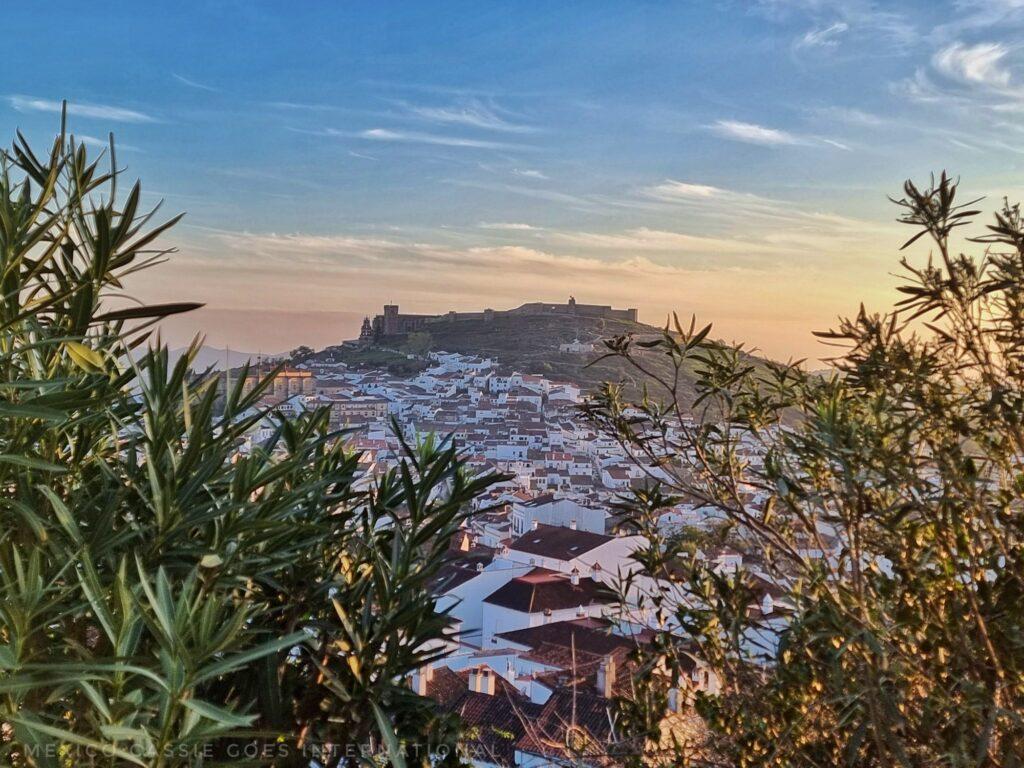 view over Aracena from Barceló - white houses stretching up to castle on hill