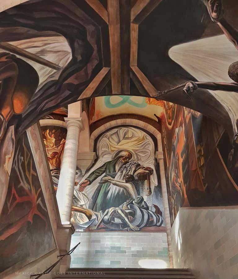 mural on wall of stairs