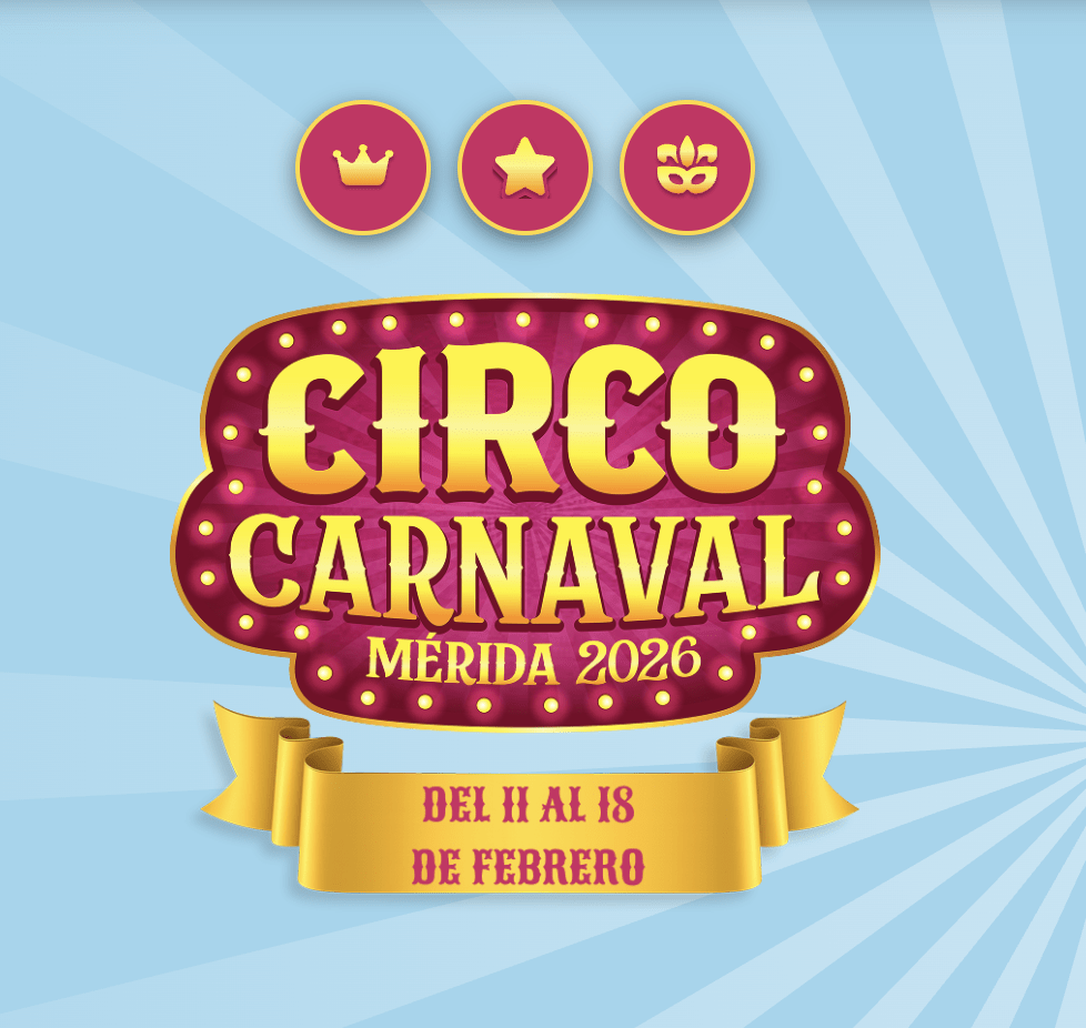 blue background, writing:  CIRCO CARNAVAL  Mérida 2026