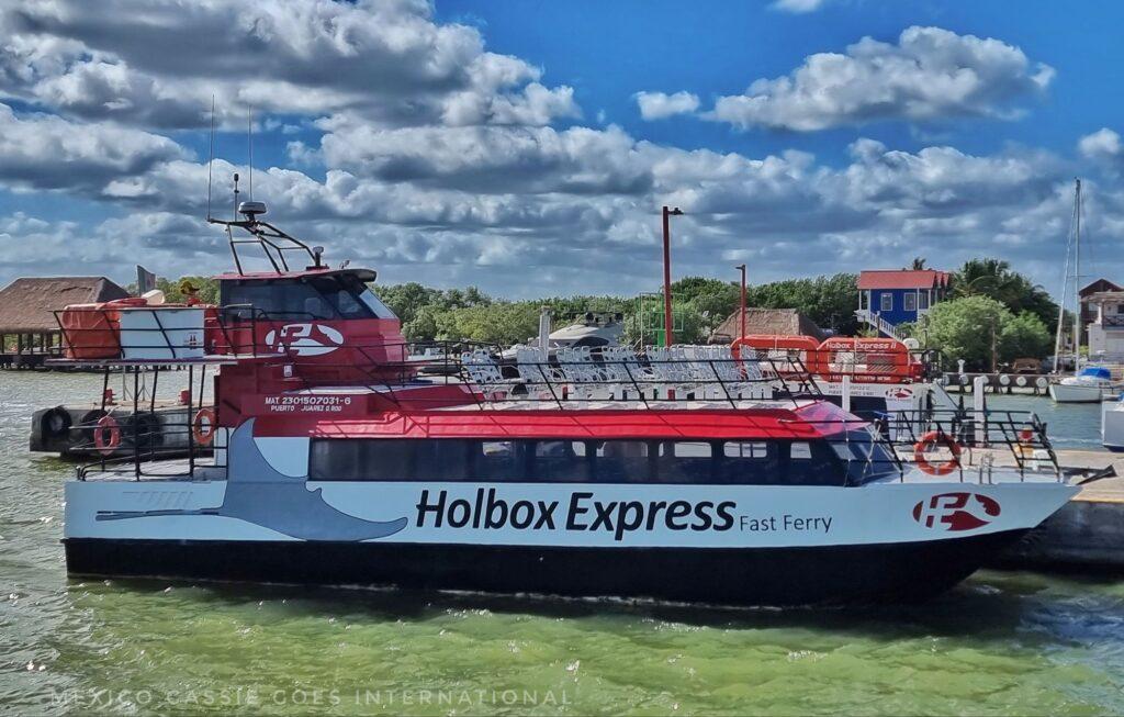 Holbox express ferry sitting in Holbox port