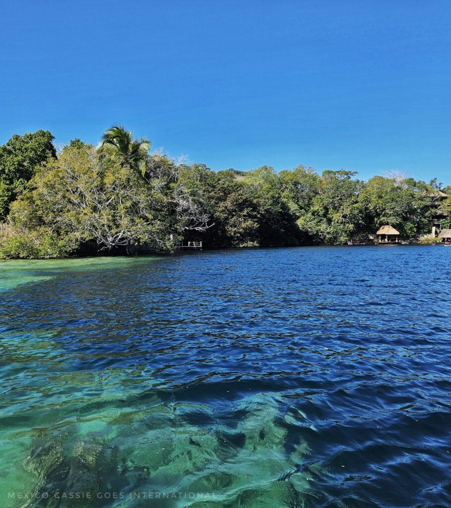 water - light colour on one side and super dark on other (cenote difference)