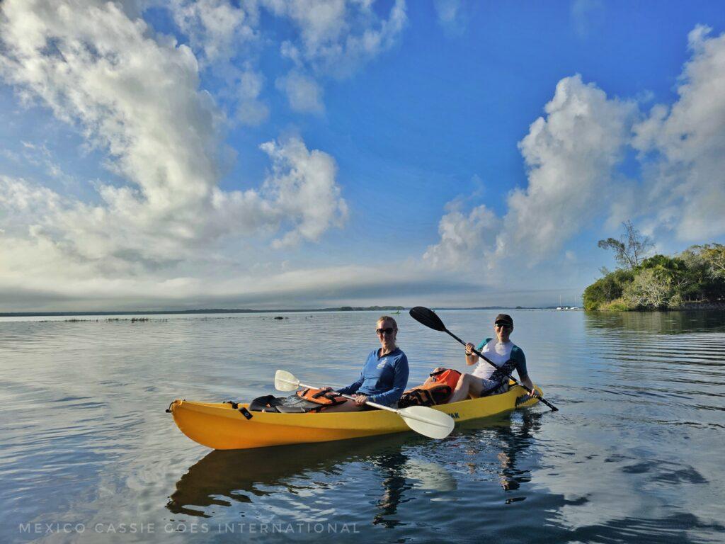 Cass and friend in kayak on Baclar lagoon