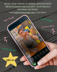 photo of MexicoCassie drinking a coffee in a colourful cafe on a phone screen