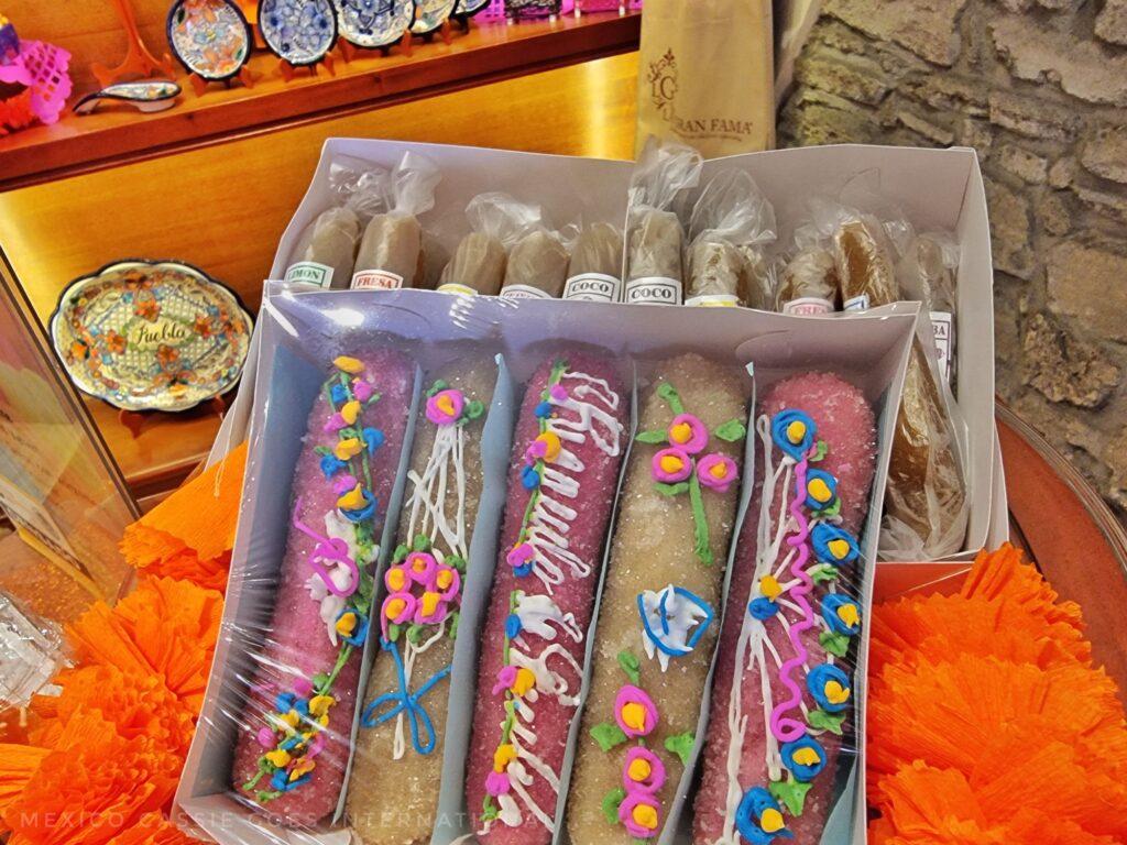 boxes of traditional candy - camote, pink and yellow