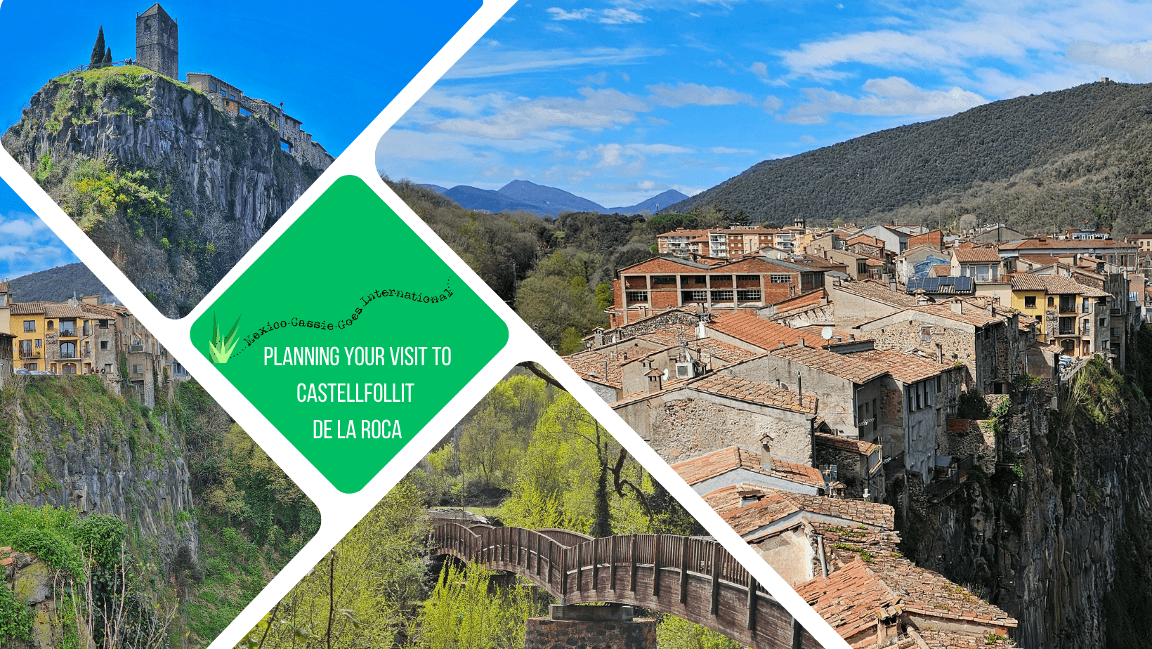 green text box: planning your visit to castellfollit de la roca. 4 photos of the town and its houses