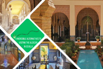 green text box: 5 incredible alternatives to visiting the alcázar in Sevilla. 4 photos of these alternative locations