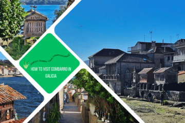 green text box: how to visit combarro in galicia. 4 photos of Combarro and the hórreos