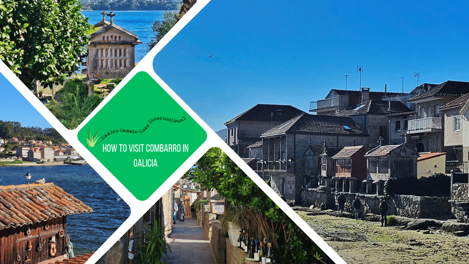 green text box: how to visit combarro in galicia. 4 photos of Combarro and the hórreos